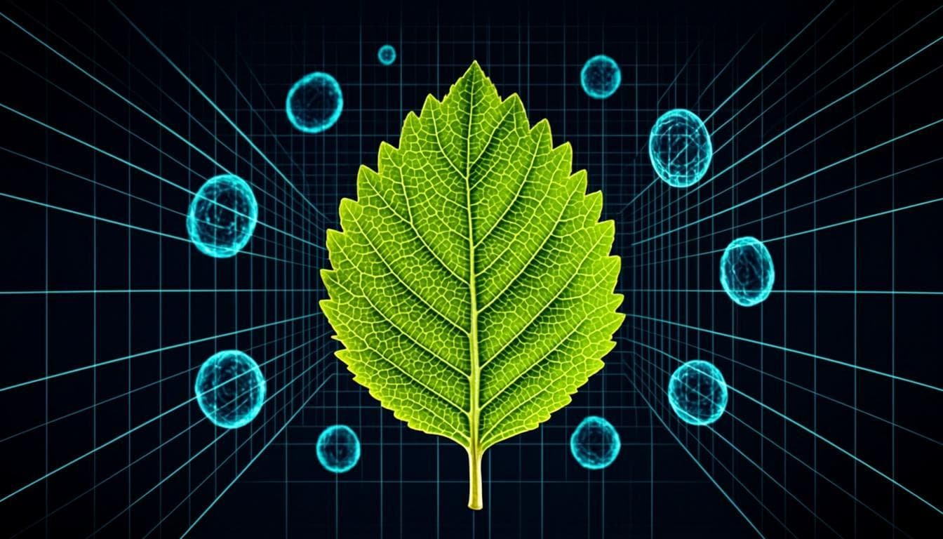 ShetVaidya — AI crop disease detection visual with a glowing leaf being scanned by a cyan grid